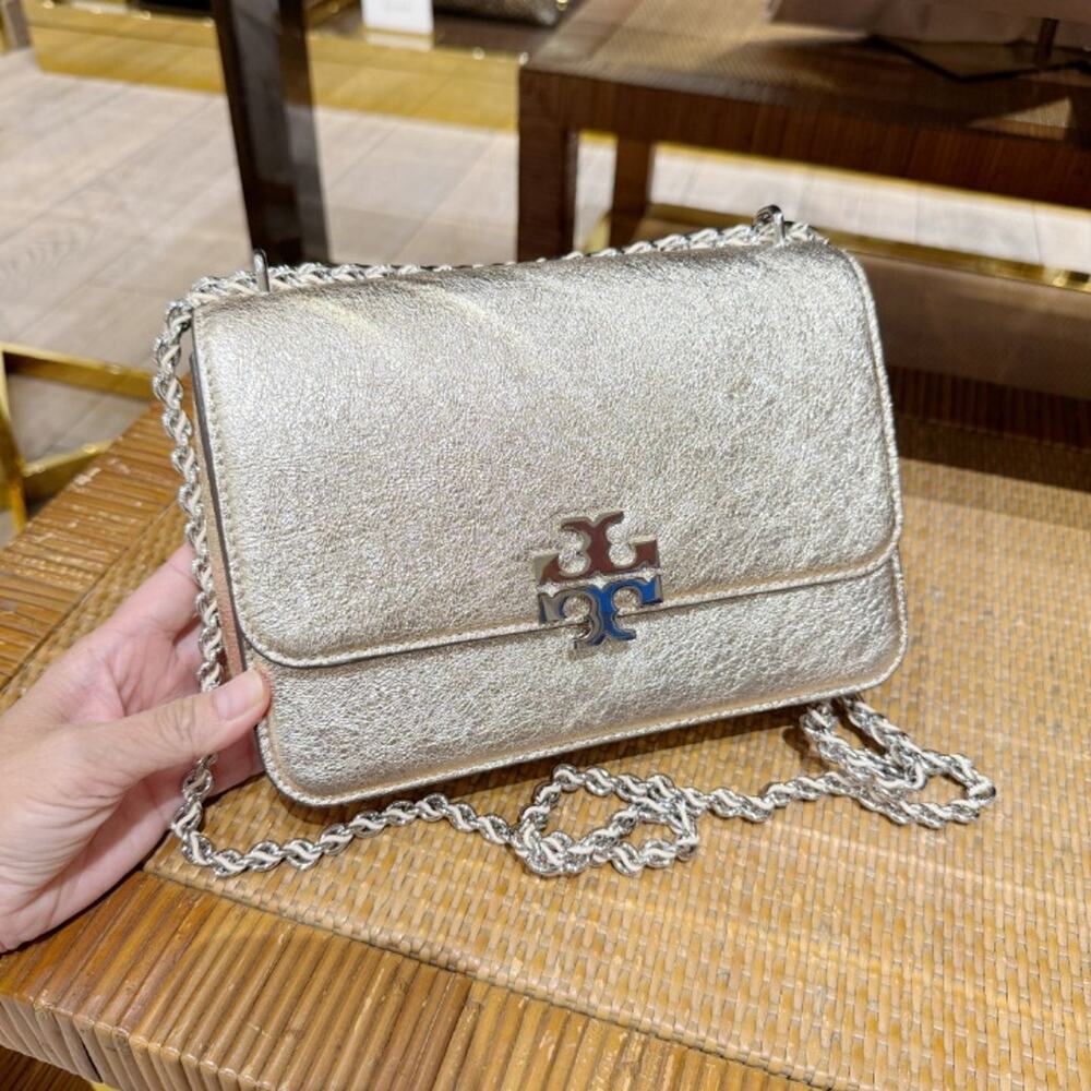 New‼️Tory Burch Britten Metallic Small Shoulder Bag 182427 White Gold $600